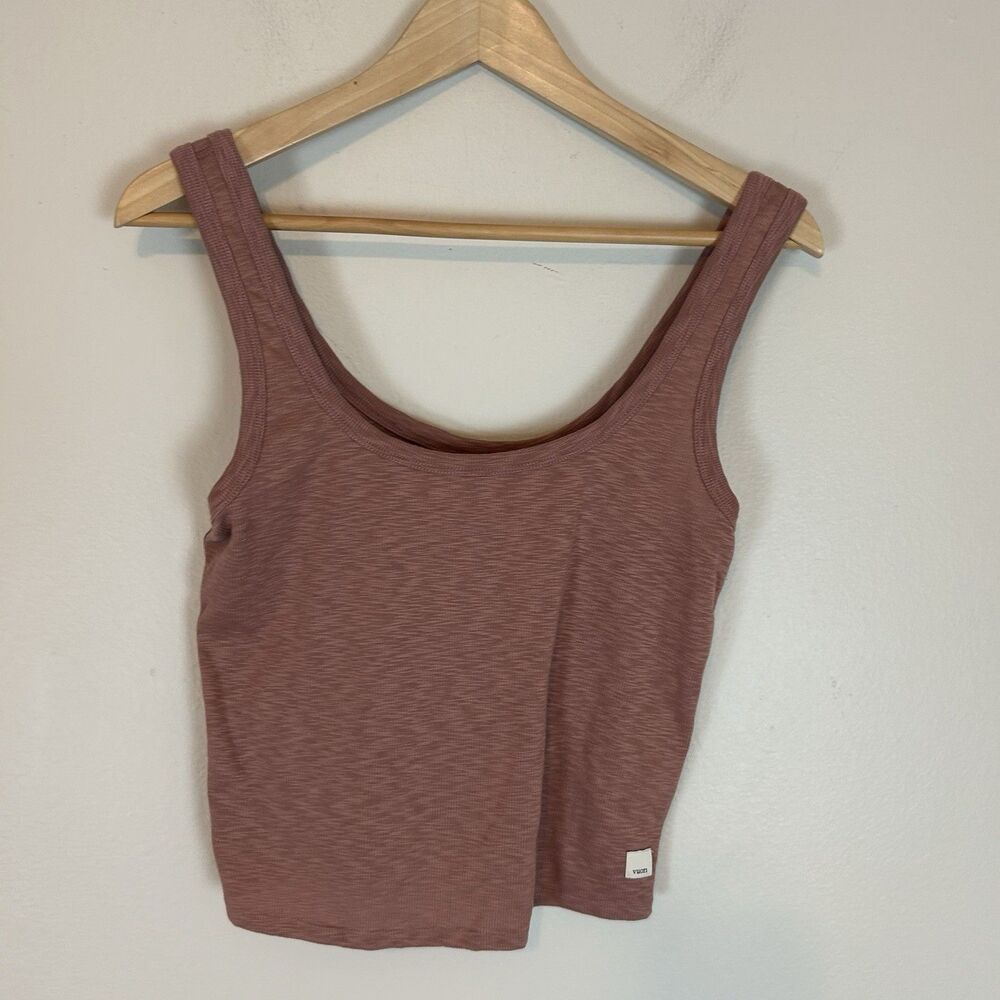 Vuori Sunrise Crop Tank Top Dusty Rose Terracotta Ribbed Activewear M
